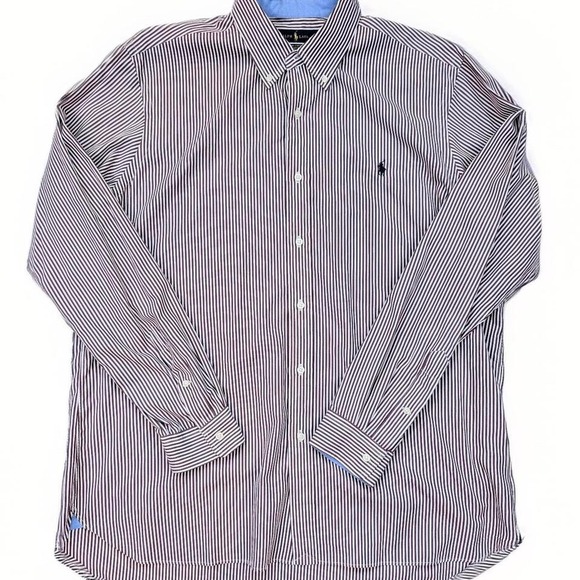Polo by‎ Ralph Lauren Oxford Maroon Striped Button Up L/S Men's Size XL - Picture 1 of 7